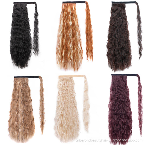 Wholesale Custom Size Color Yaki Synthetic Kinky Straight Ponytails Hair Extensions Drawstring  Ponytails for Black Women